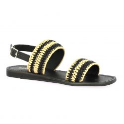 Reqins Nu pieds raphia noir/beige