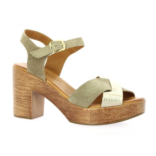 Coco abricot Nu pieds cuir velours taupe