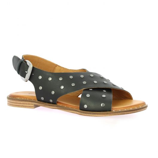 Coco abricot Nu pieds cuir noir