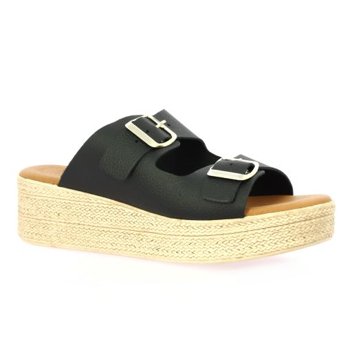 Eva frutos Nu pieds cuir noir