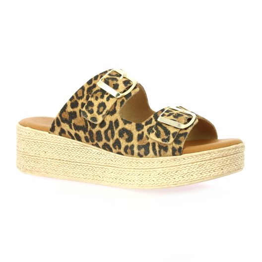 Eva frutos Nu pieds cuir velours leopard