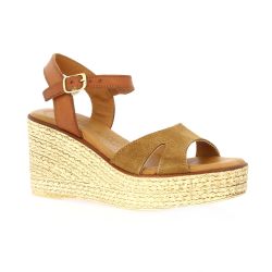 Eva frutos Nu pieds cuir velours cognac