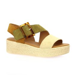 Eva frutos Nu pieds cuir velours kaki