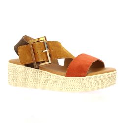 Eva frutos Nu pieds cuir velours cognac