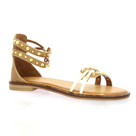 18+ Nu pieds cuir velours camel