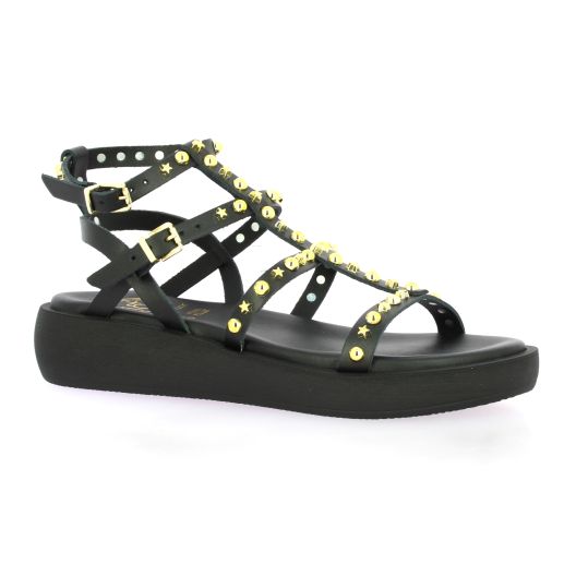 18+ Nu pieds cuir noir