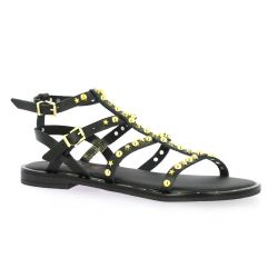 18+ Nu pieds cuir noir
