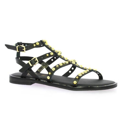 18+ Nu pieds cuir noir