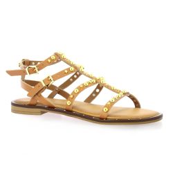 18+ Nu pieds cuir cognac