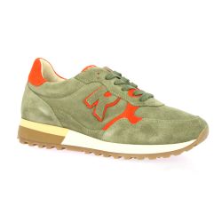 Reqins Baskets cuir velours kaki/orange