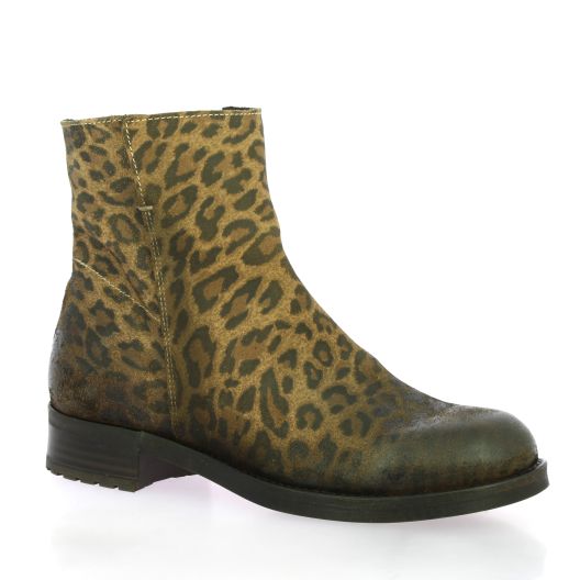 Coco abricot Boots cuir velours leopard
