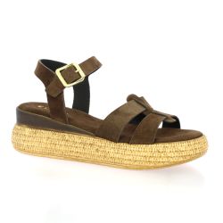 Reqins Nu pieds cuir velours marron