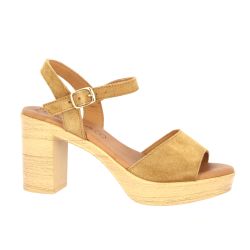 Eva frutos Nu pieds cuir velours camel