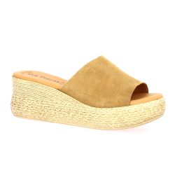 Eva frutos Nu pieds cuir velours camel
