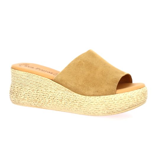 Eva frutos Nu pieds cuir velours camel