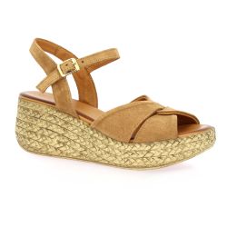 Coco abricot Nu pieds cuir velours cognac