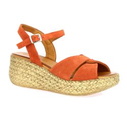 Coco abricot Nu pieds cuir velours brique