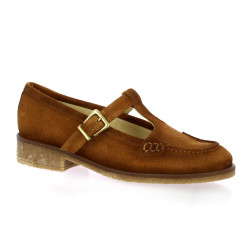 Pao Nu pieds cuir velours cognac