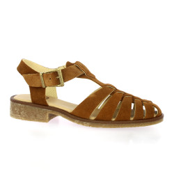 Pao Nu pieds cuir velours cognac