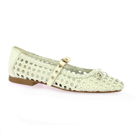 Coco abricot Ballerines cuir tresse blanc