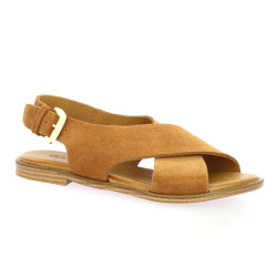 Coco abricot Nu pieds cuir velours cognac