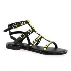 18+ Nu pieds cuir noir