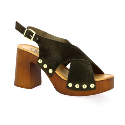 18+ Nu pieds cuir velours marron