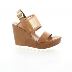 Elizabeth stuart Nu pieds cuir cognac